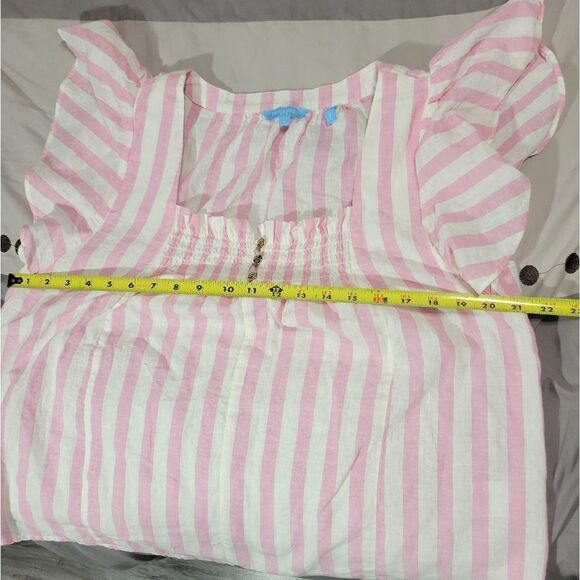 Draper James RSVP Pink & White Linen Striped Flutter Sleeve Top Blouse - Picture 8 of 10